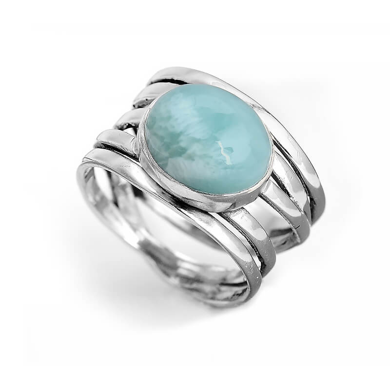 Chunky Aquamarine Wrap Ring Sterling Silver