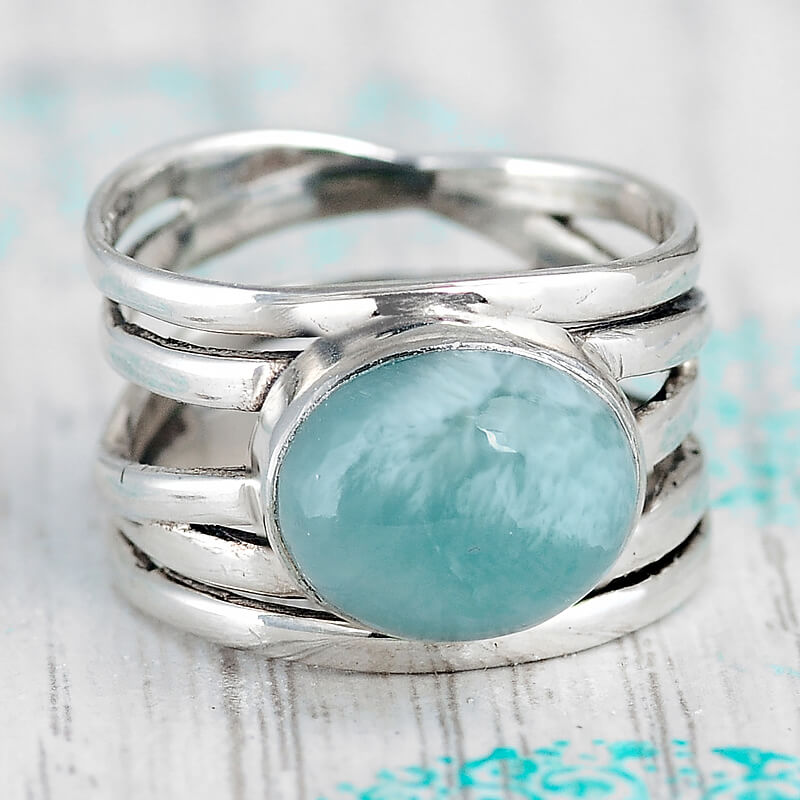 Chunky Aquamarine Wrap Ring Sterling Silver