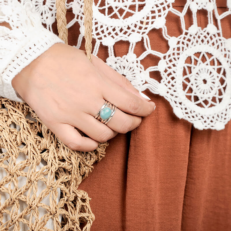 Chunky Aquamarine Wrap Ring Sterling Silver