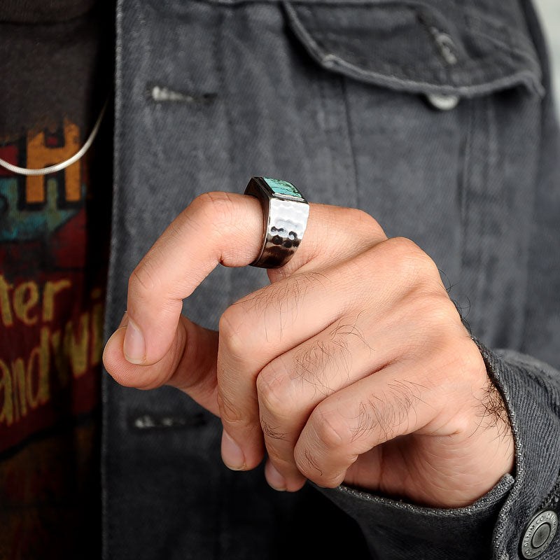 Turquoise Square Signet Ring for Men Sterling Silver