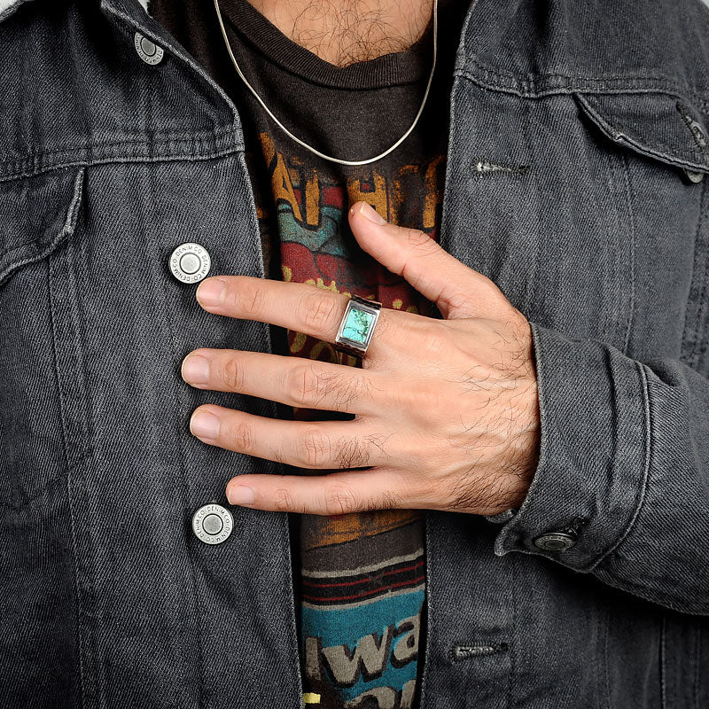 Turquoise Square Signet Ring for Men Sterling Silver