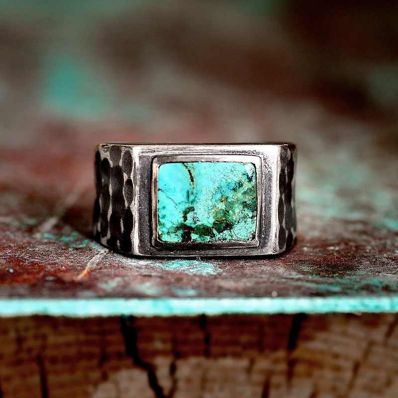 Turquoise Square Signet Ring for Men Sterling Silver