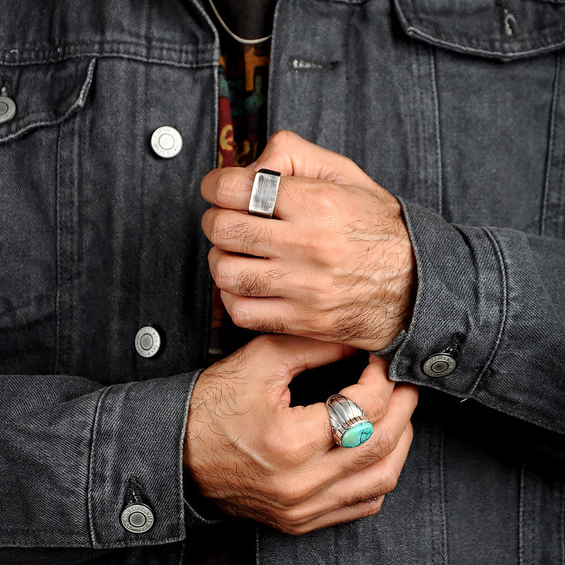 Black Square Signet Ring for Men Sterling Silver