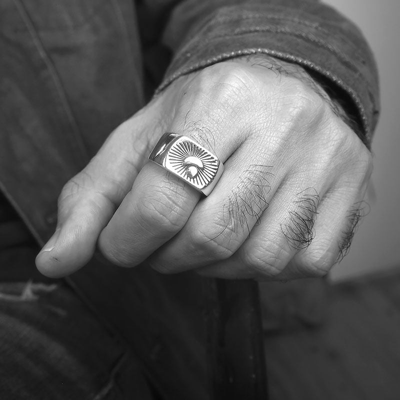 Sun and Moon Signet Ring for Men Sterling Silver