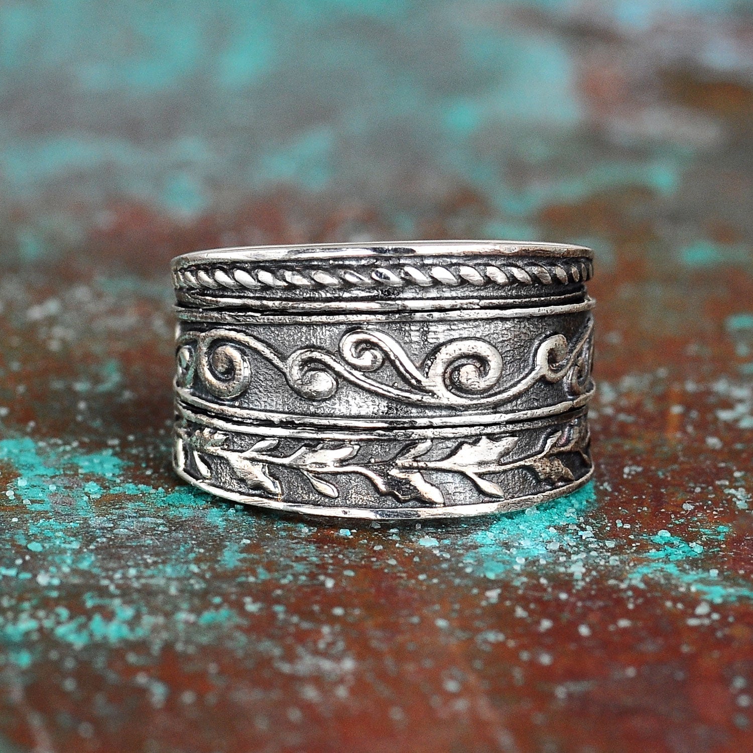 Wide Band Thumb Ring Sterling Silver