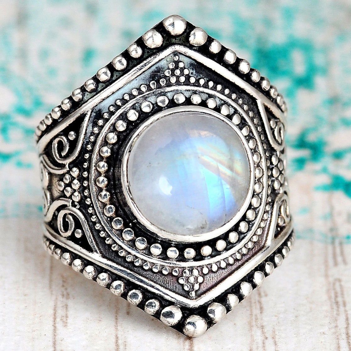 Sterling Silver Boho Ring with Moonstone