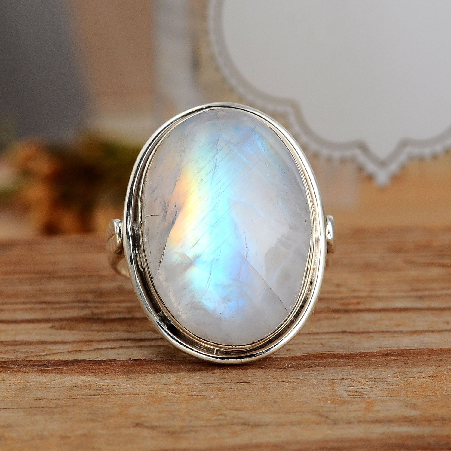 Sterling Silver Rainbow Moonstone Ring