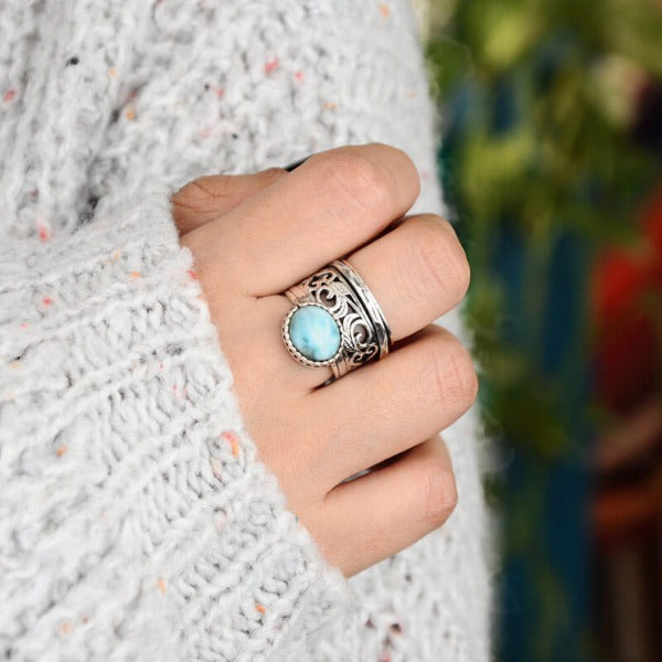 Sterling Silver Meditation Larimar Ring