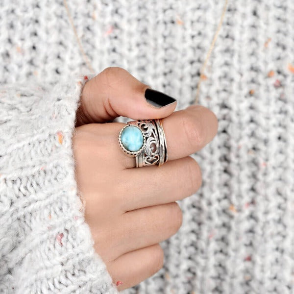 Sterling Silver Meditation Larimar Ring