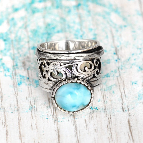 Sterling Silver Meditation Larimar Ring