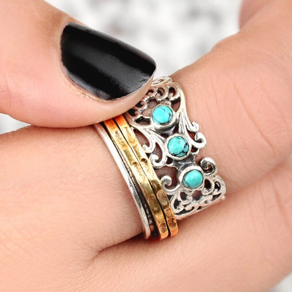 Three Stone Turquoise Spinner Ring