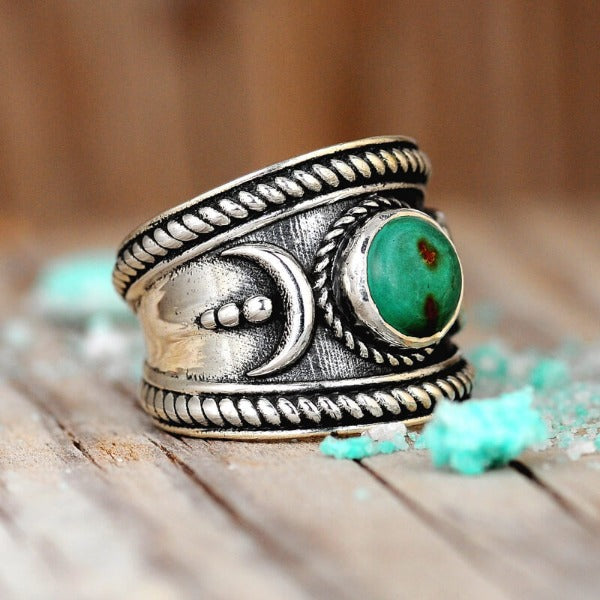 Crescent Moon Ring with Real Turquoise Sterling Silver