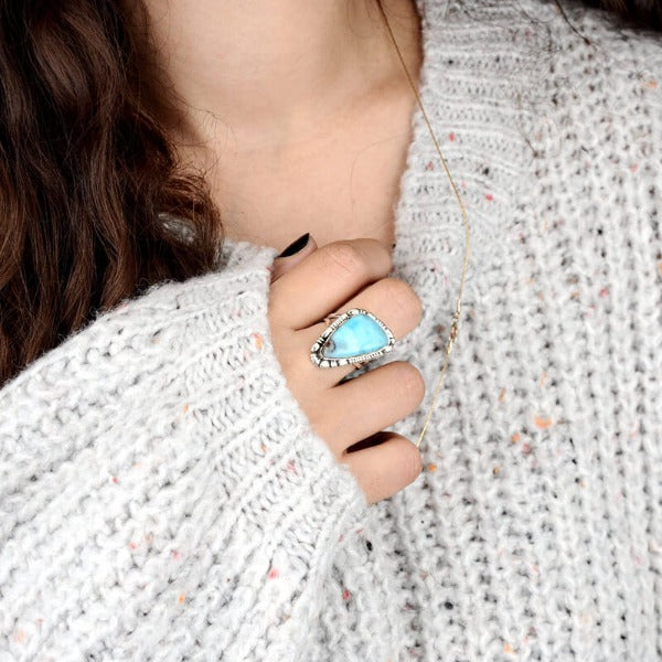 Large Larimar Sterling Silver Ring