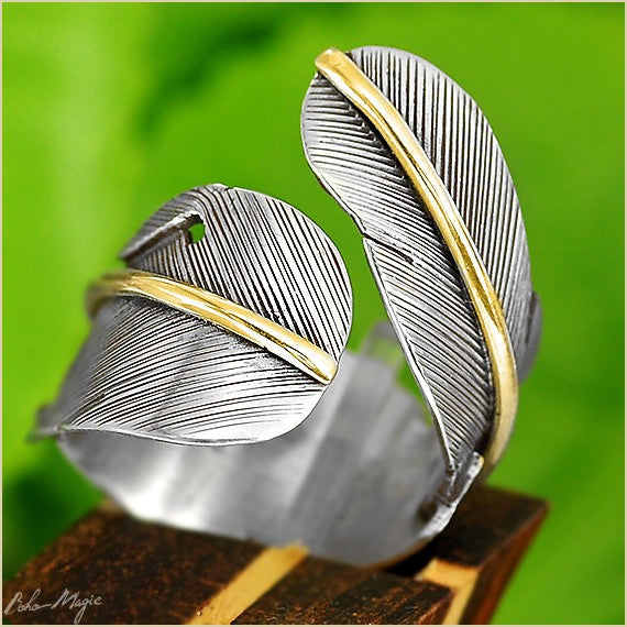 Boho Feather Silver Ring