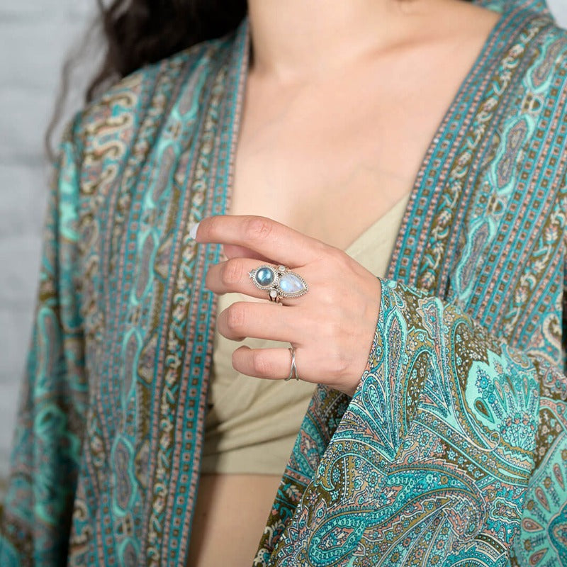 Celestial Moonstone and Labradorite Silver Ring