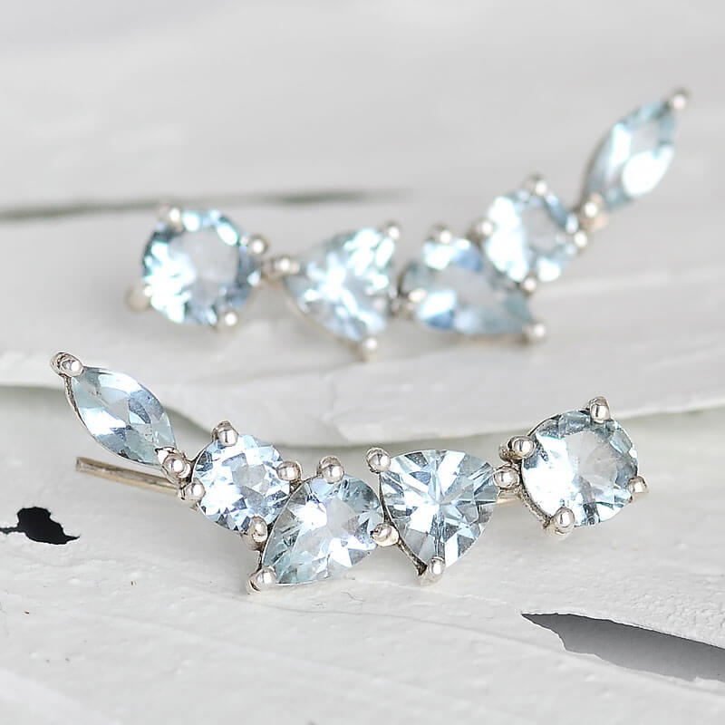 Natural Aquamarine Ear Climber Earrings