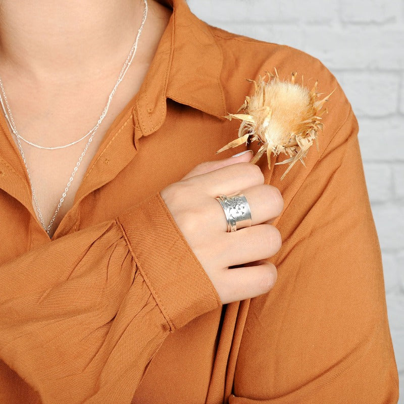 Sterling Silver Spinner Dandelion Band Ring