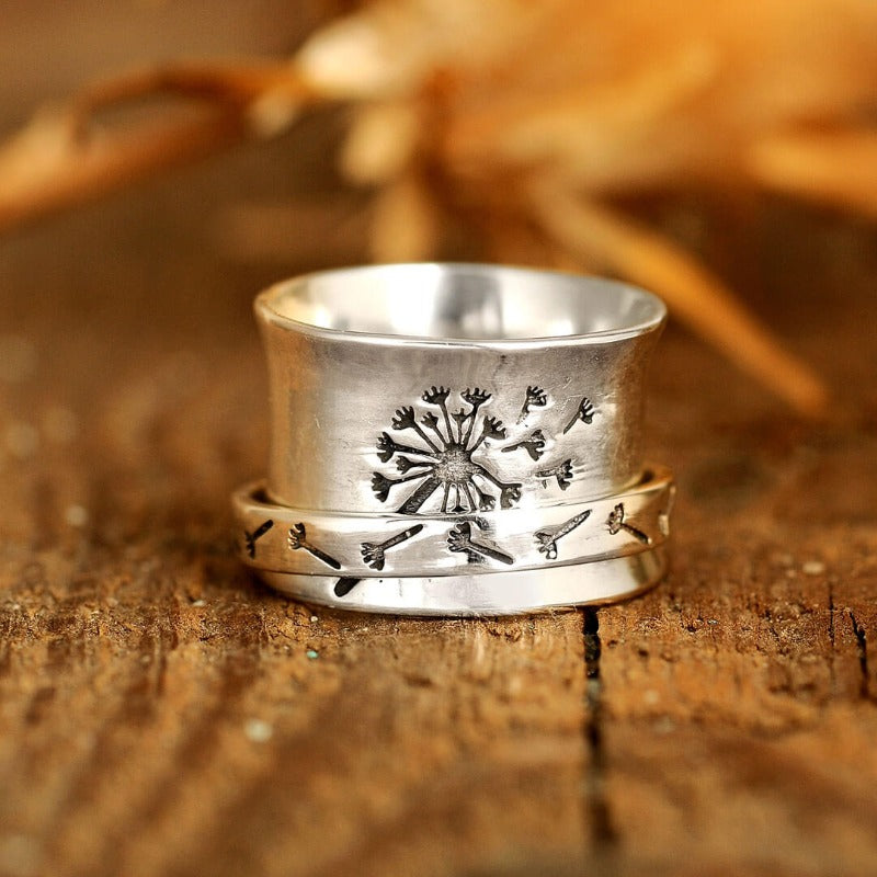 Sterling Silver Spinner Dandelion Band Ring