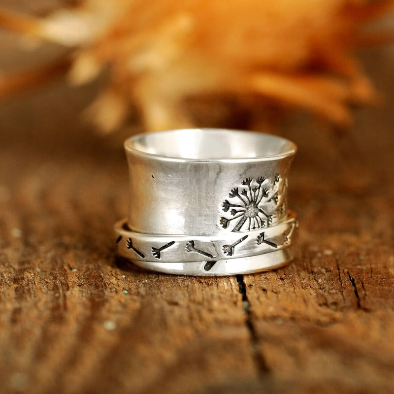 Sterling Silver Spinner Dandelion Band Ring