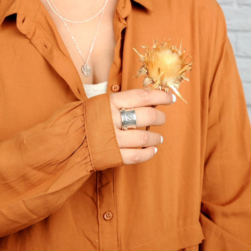 Sterling Silver Spinner Dandelion Band Ring