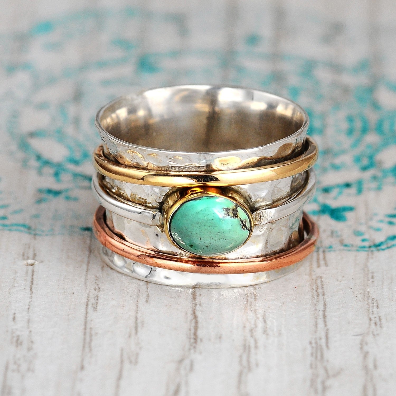 Sterling Silver Turquoise Ring with Spinning  Bands