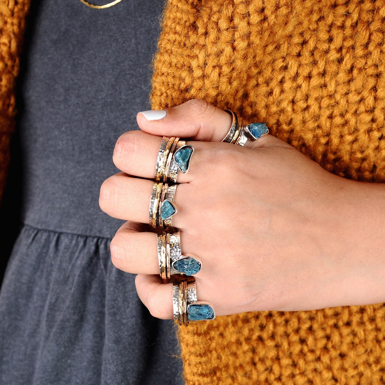 Raw Apatite Fidget Ring Sterling Silver