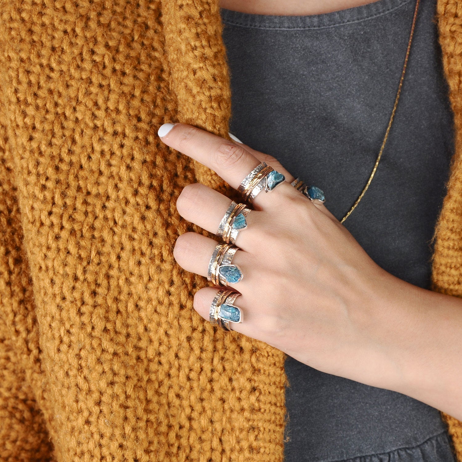 Raw Apatite Fidget Ring Sterling Silver