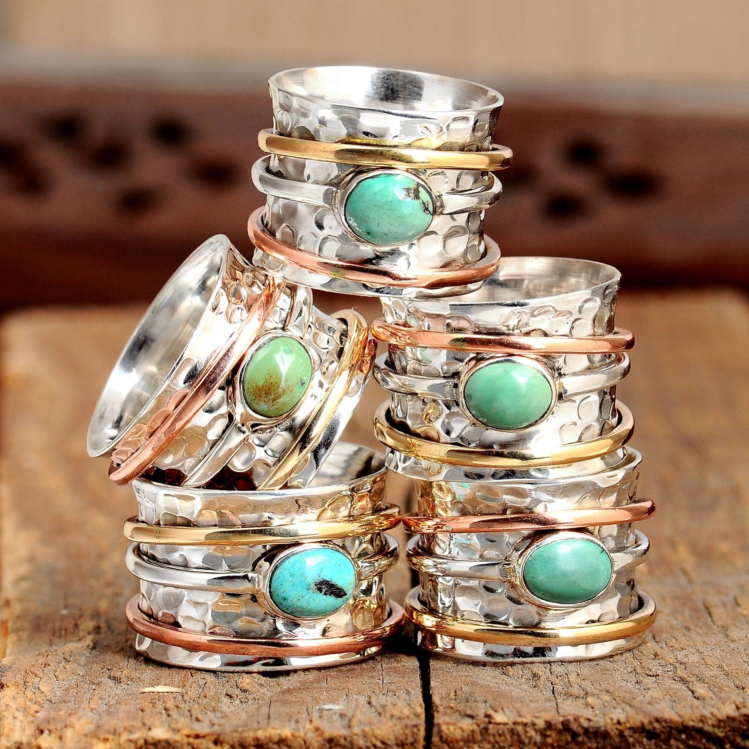 Sterling Silver Turquoise Ring with Spinning  Bands