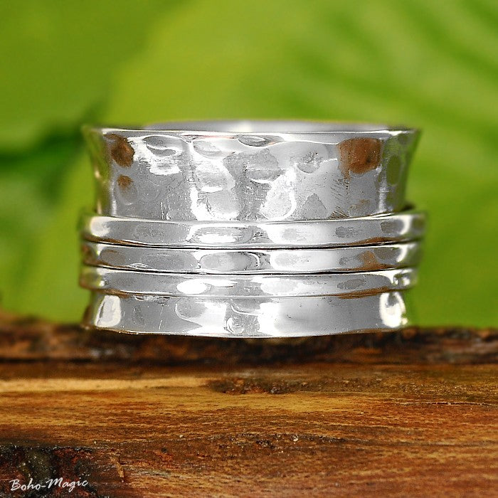 Wide Band Silver Spinner Ring