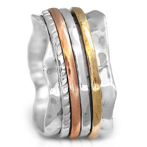 Two Tone Meditation Spinner Ring Sterling Silver