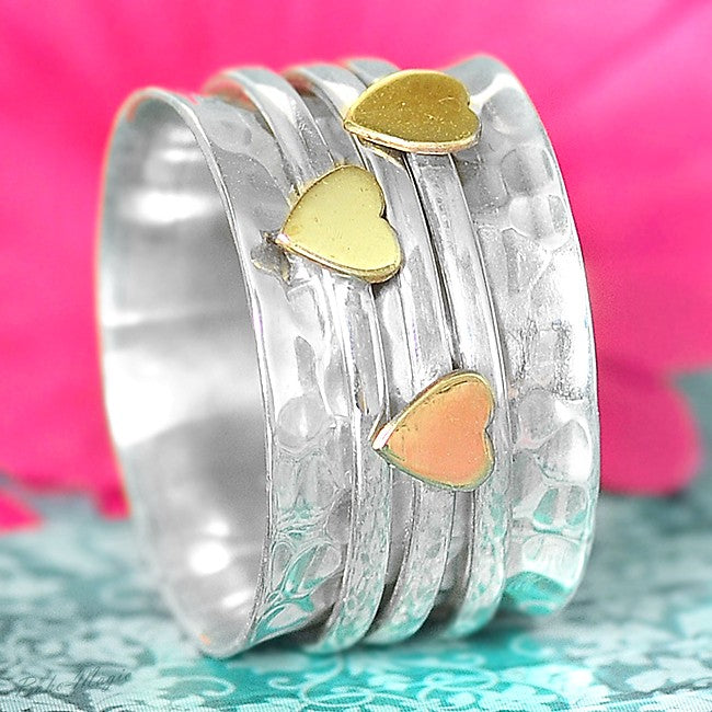 Hearts Silver Spinner Ring