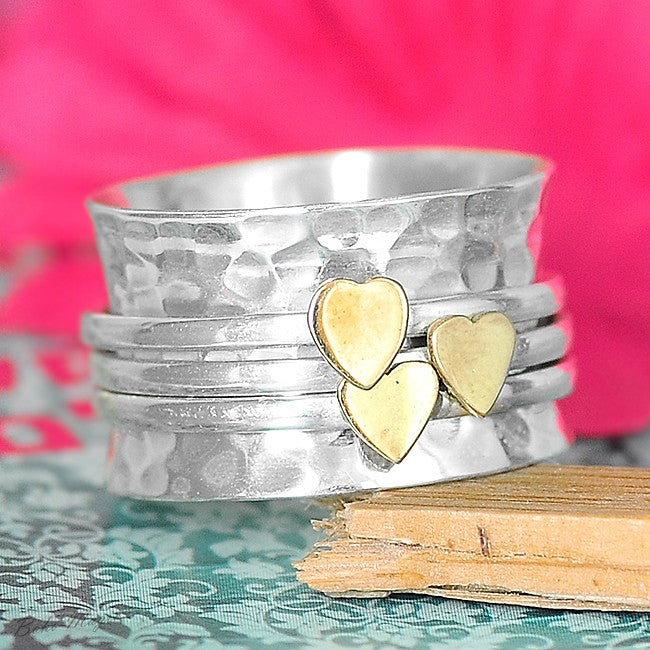 Hearts Silver Spinner Ring