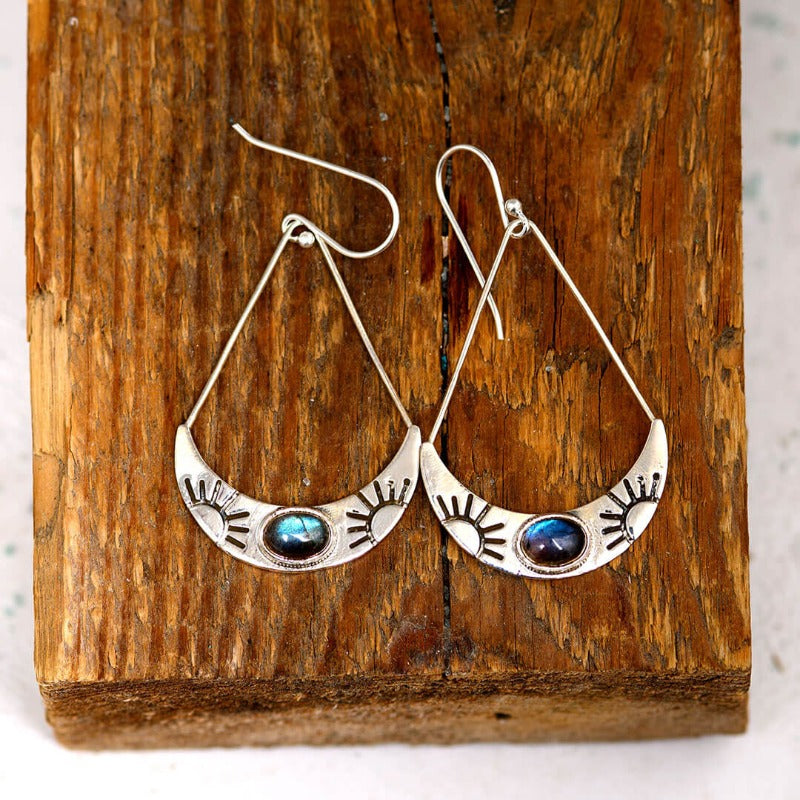 Sun Labradorite Silver Earrings