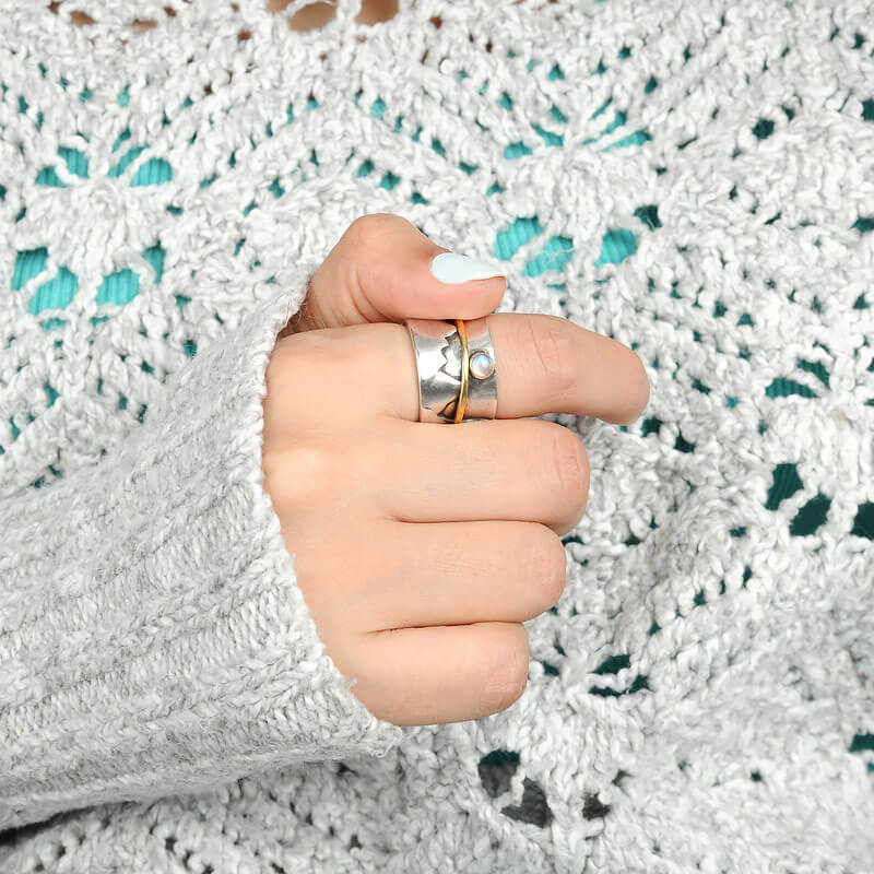 Fidget Moonstone Mountain Ring Sterling Silver