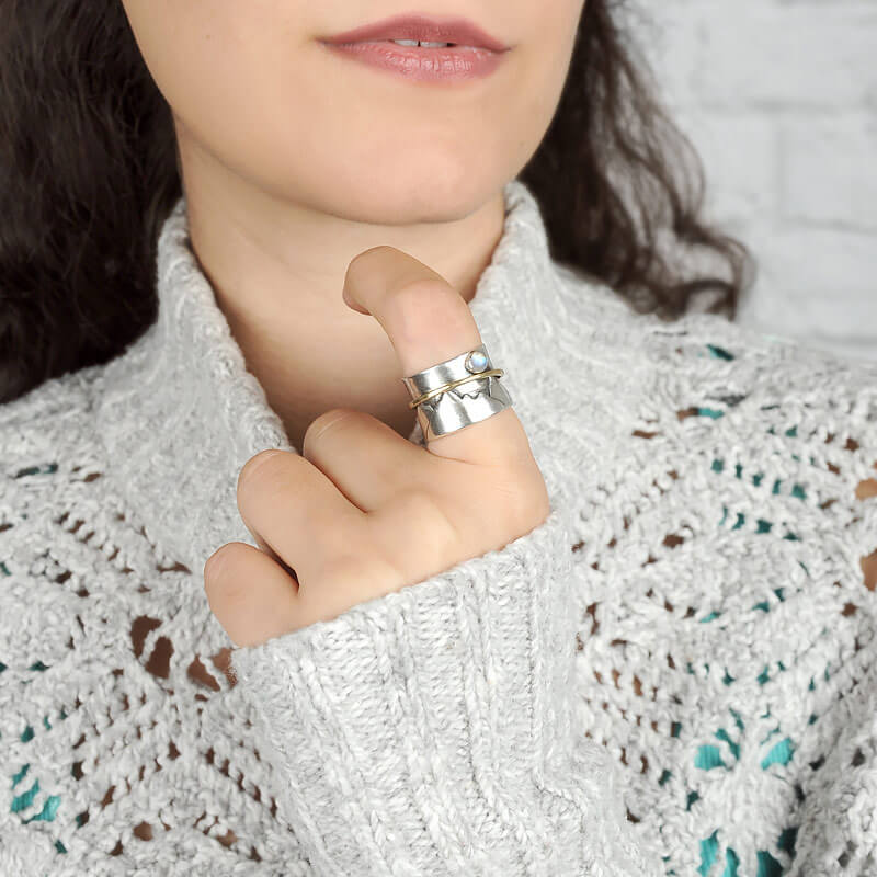 Fidget Moonstone Mountain Ring Sterling Silver