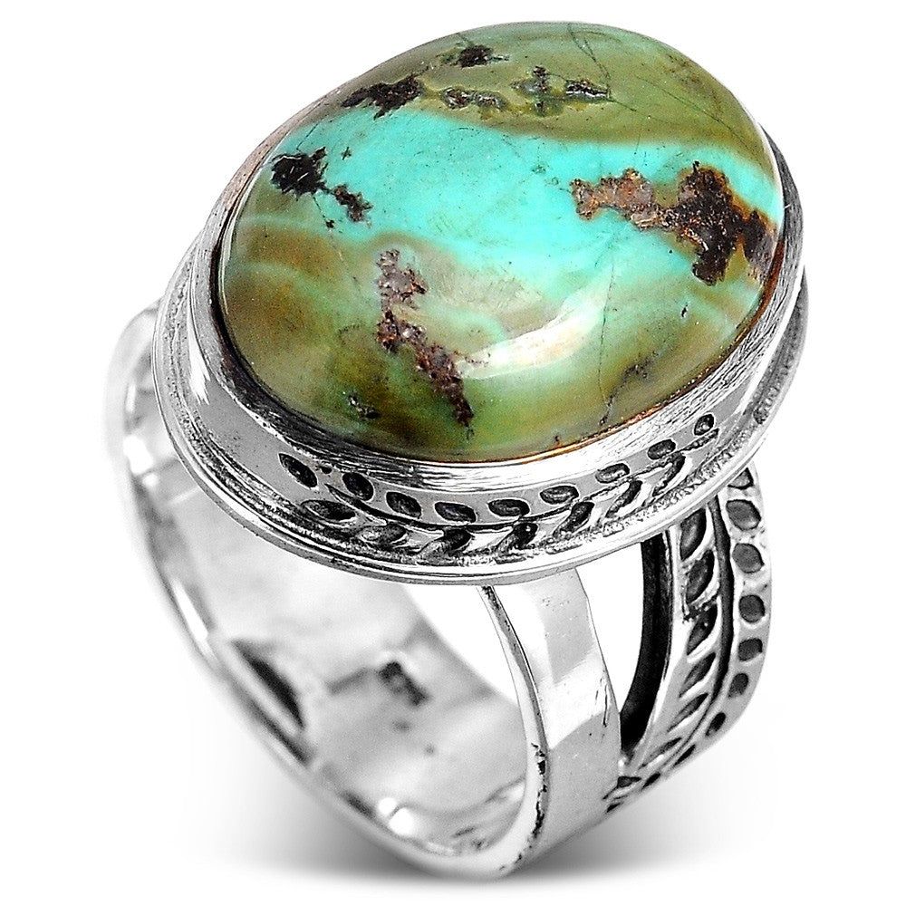 Nature Ring with Authentic Green Turquoise Sterling Silver