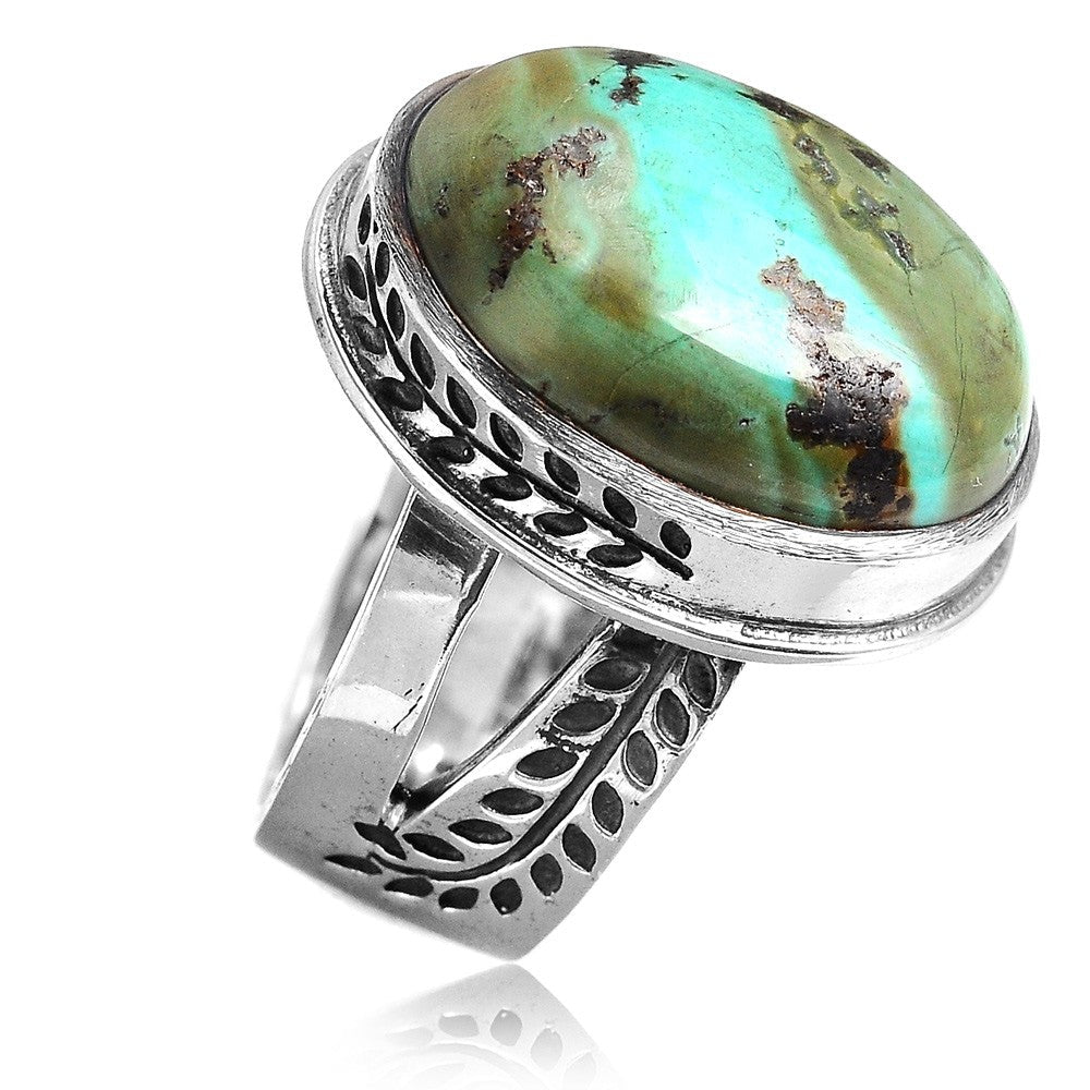 Nature Ring with Authentic Green Turquoise Sterling Silver