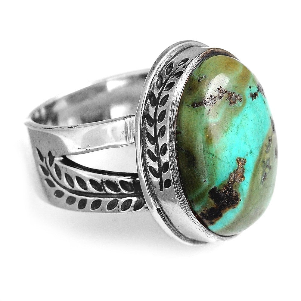 Nature Ring with Authentic Green Turquoise Sterling Silver