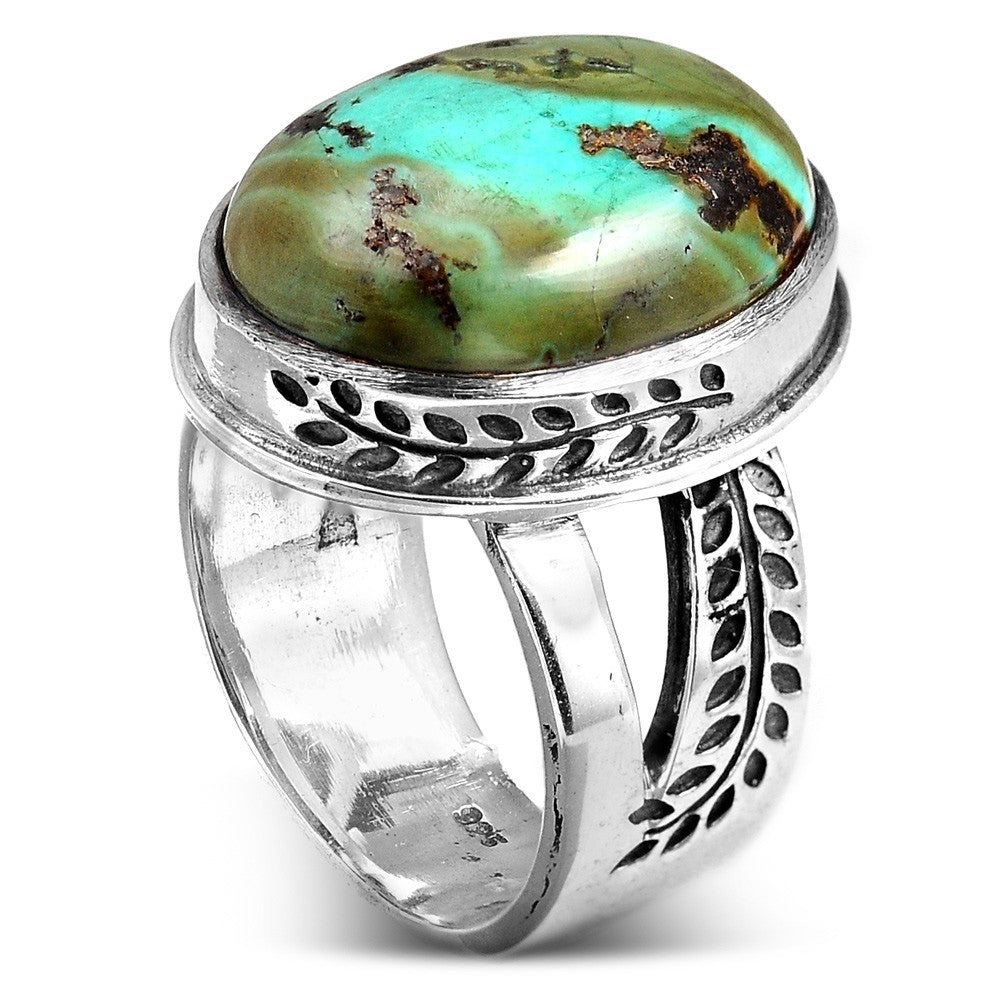 Nature Ring with Authentic Green Turquoise Sterling Silver