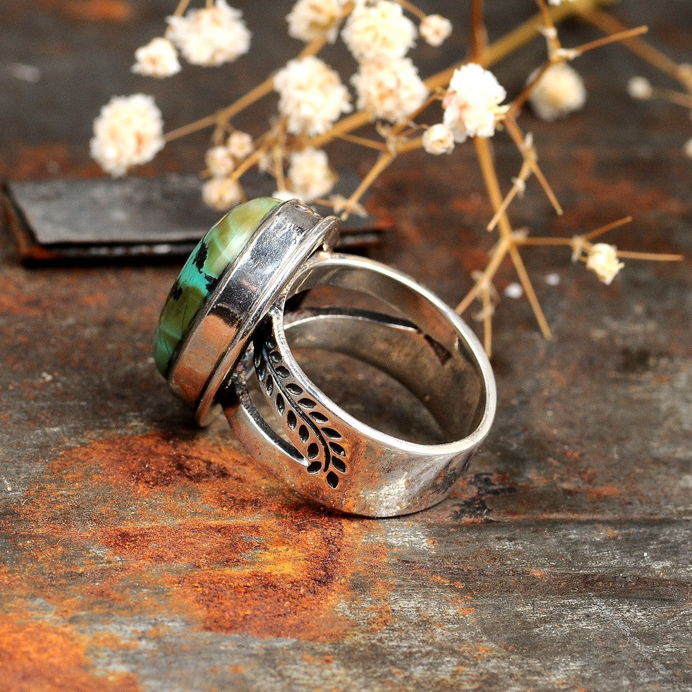 Nature Ring with Authentic Green Turquoise Sterling Silver