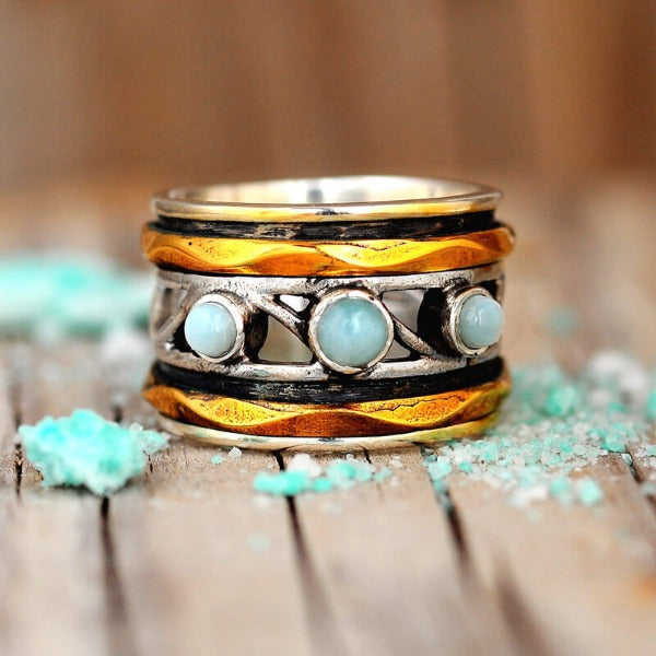 Three Stone Larimar Spinner Ring Sterling Silver