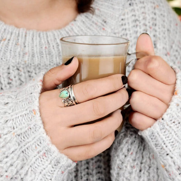 Sterling Silver Spinner Teardrop Turquoise Ring