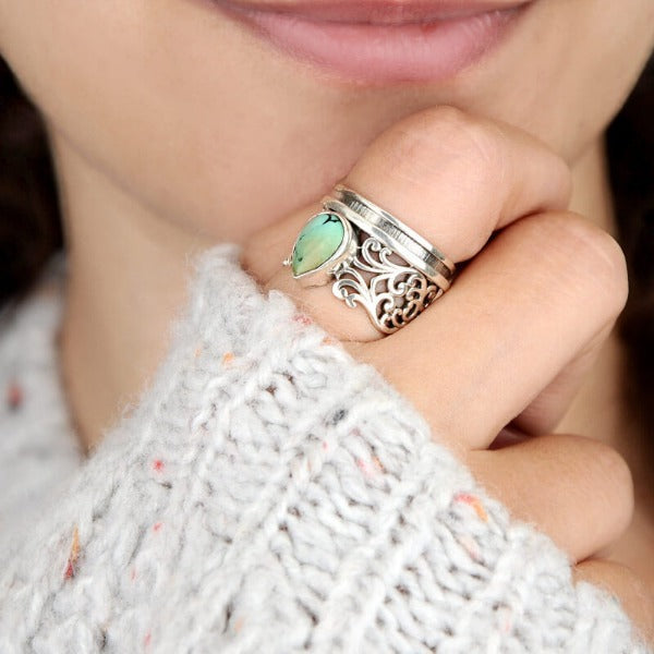 Sterling Silver Spinner Teardrop Turquoise Ring