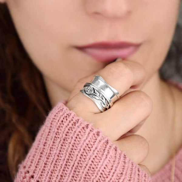 Fidget Spinner Rose Ring Sterling Silver