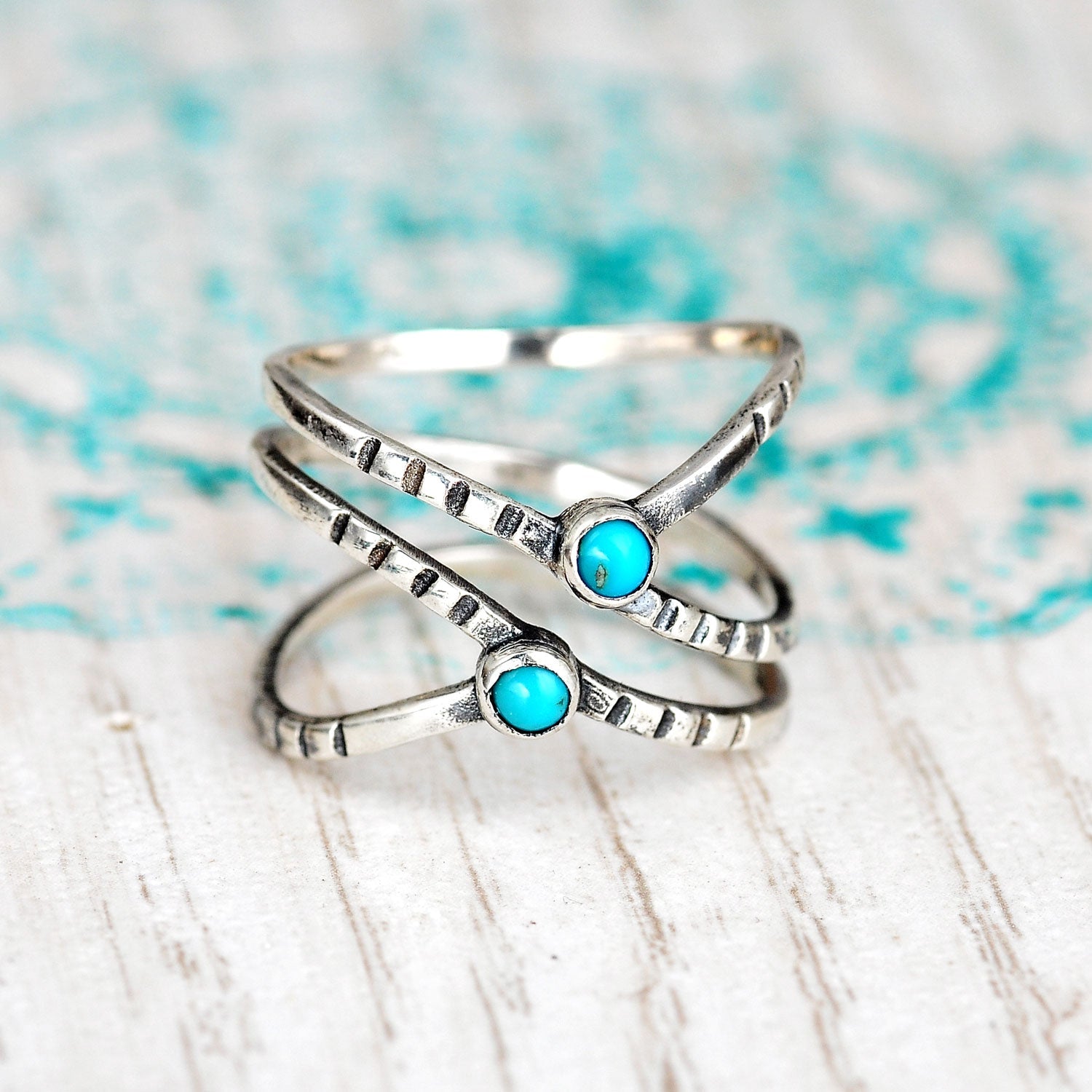 Sterling Silver Criss Cross Turquoise Ring