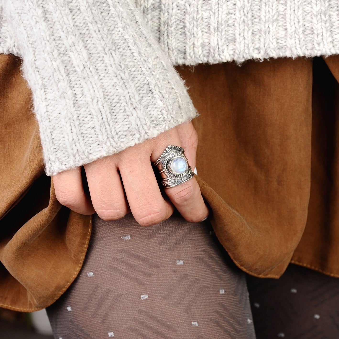 Sterling Silver Boho Moonstone Ring