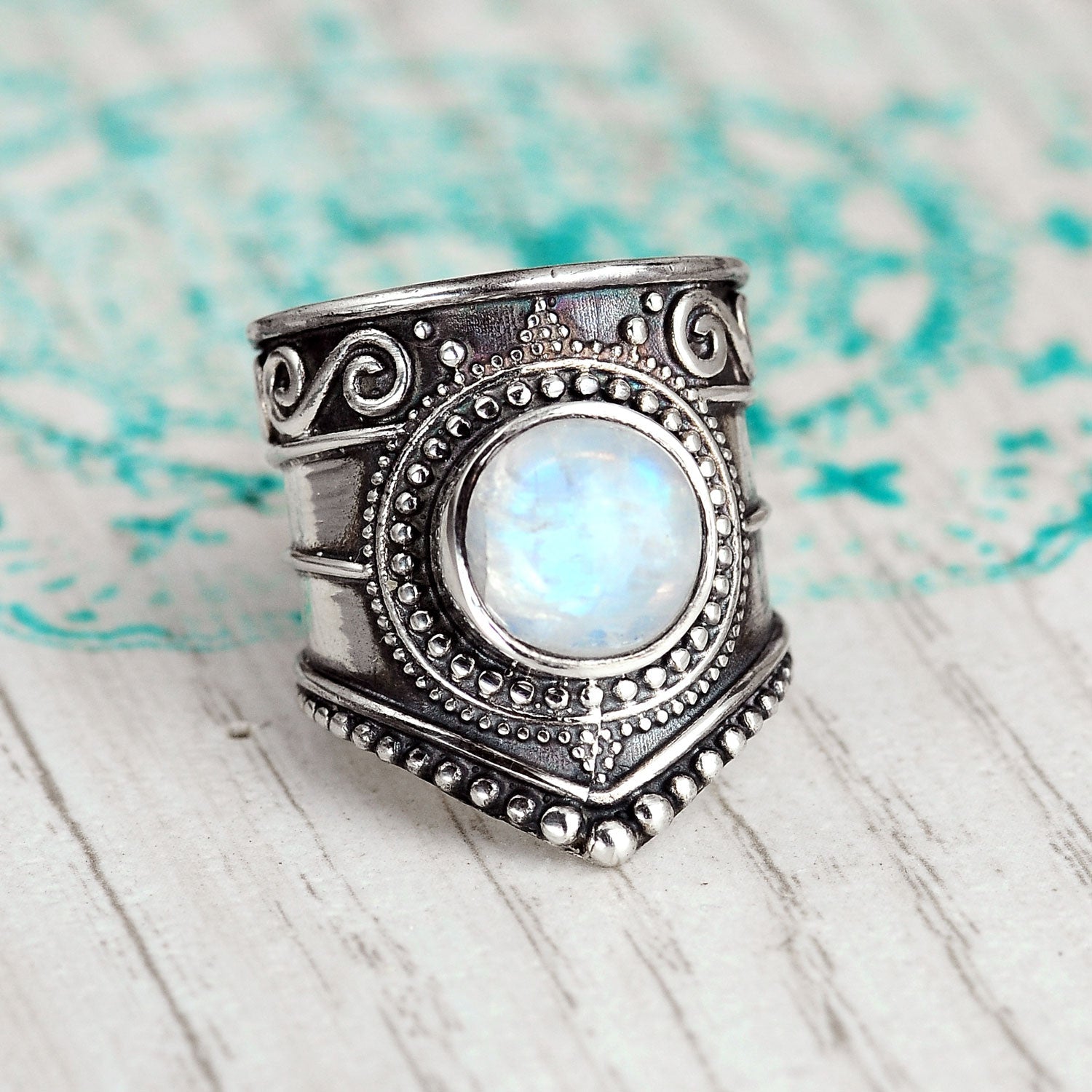 Sterling Silver Boho Moonstone Ring