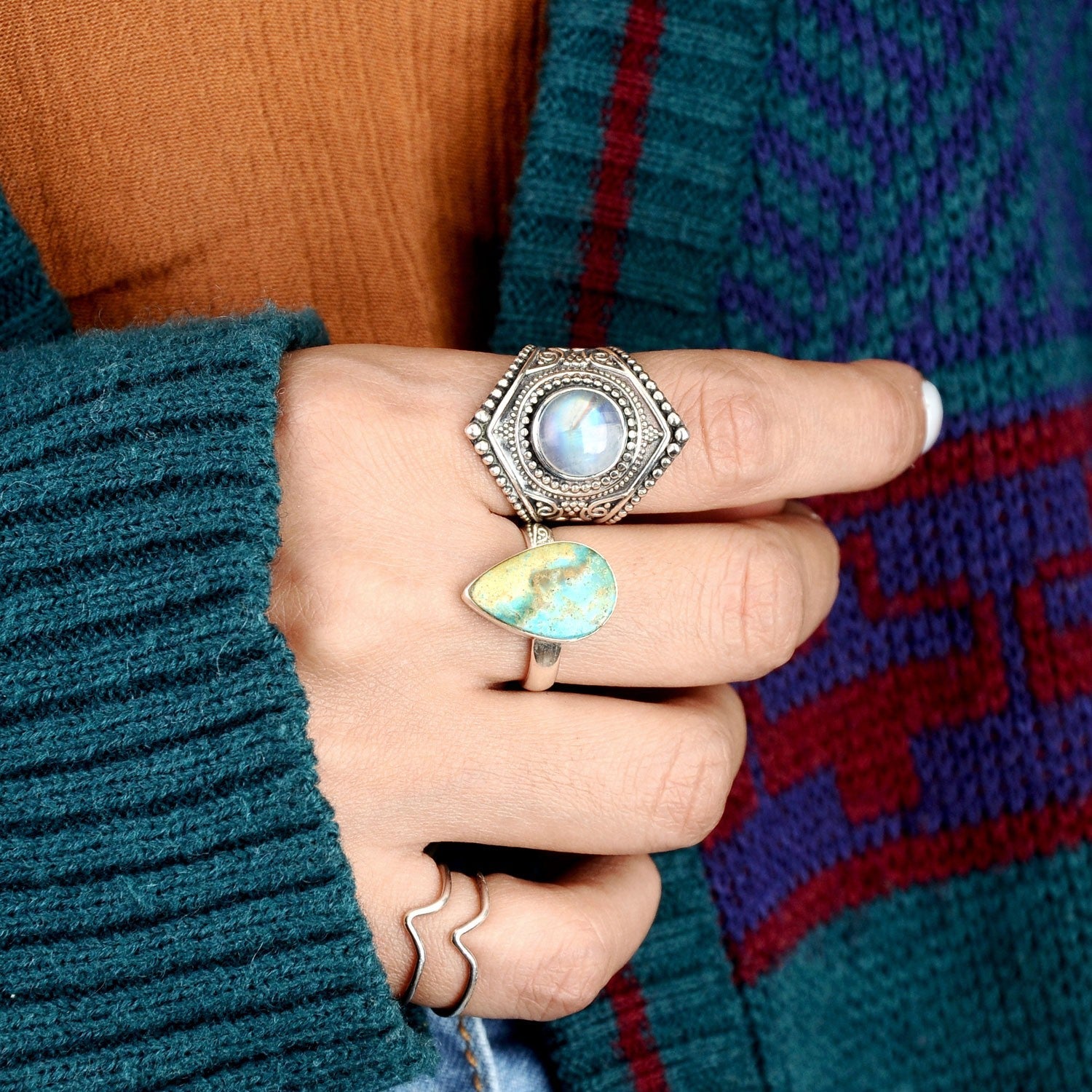 Sterling Silver Boho Ring with Moonstone