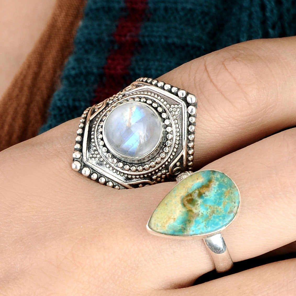 Sterling Silver Boho Ring with Moonstone