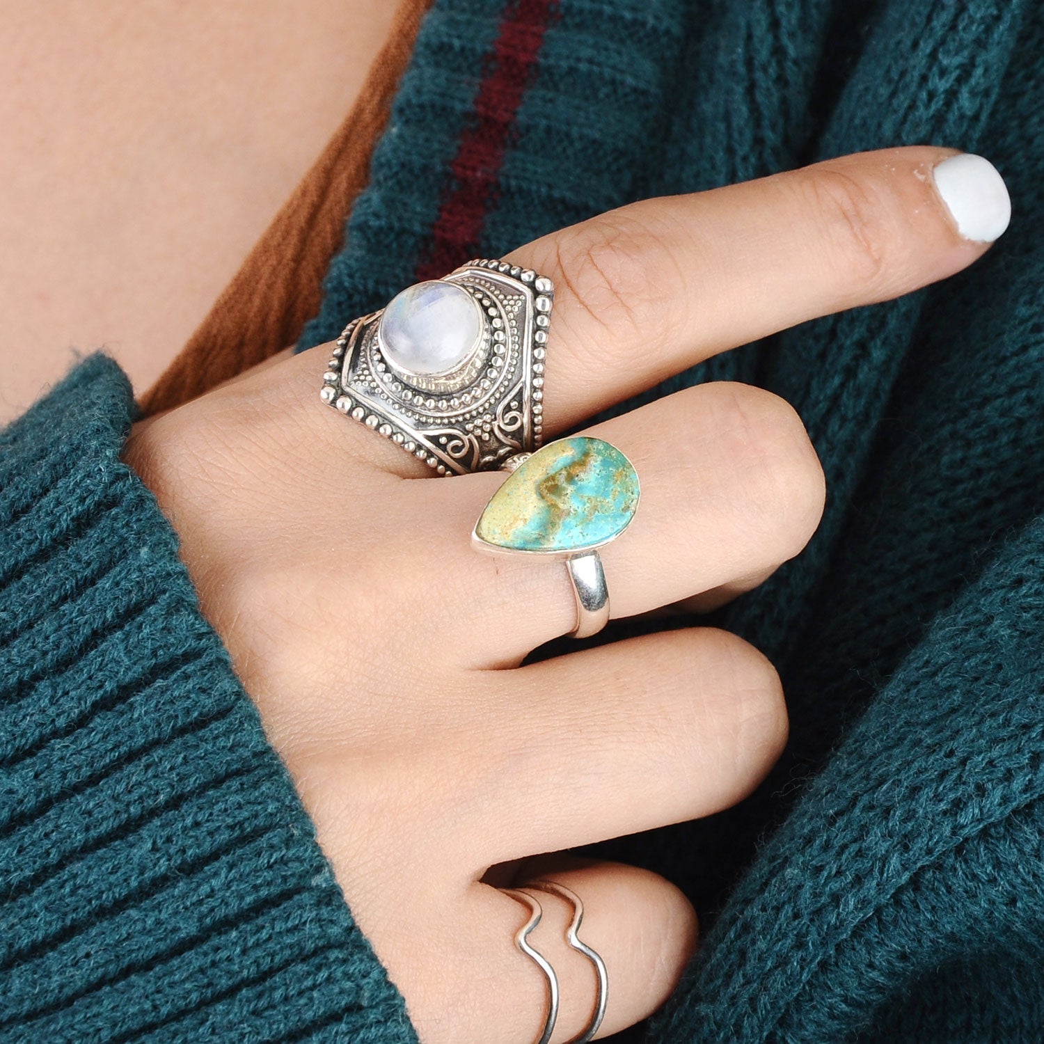 Sterling Silver Boho Ring with Moonstone